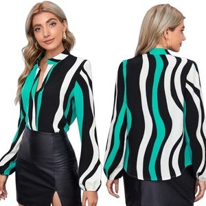 🎉6/$26🎉SHEIN Color Block Notched Neck Blouse